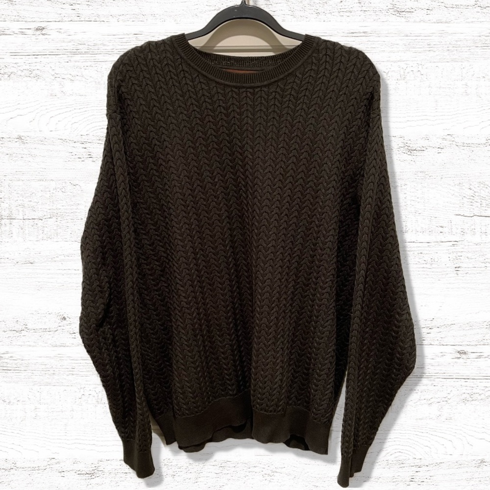 Tasso Elba Men's Olive Green Cotton Knit Long Sleeve Sweater Size XL